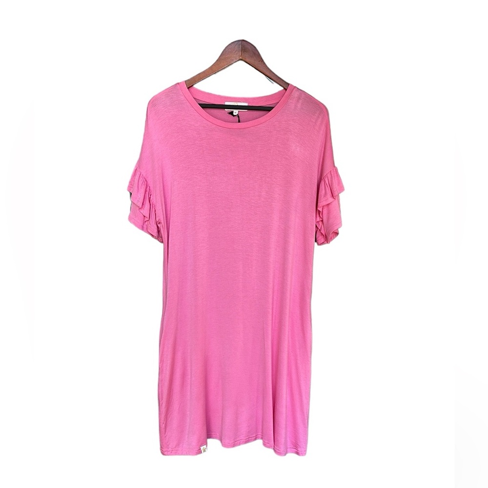 Simply Southern Flamingo Pink Ruffle Sleeve Pocket Dress NWT